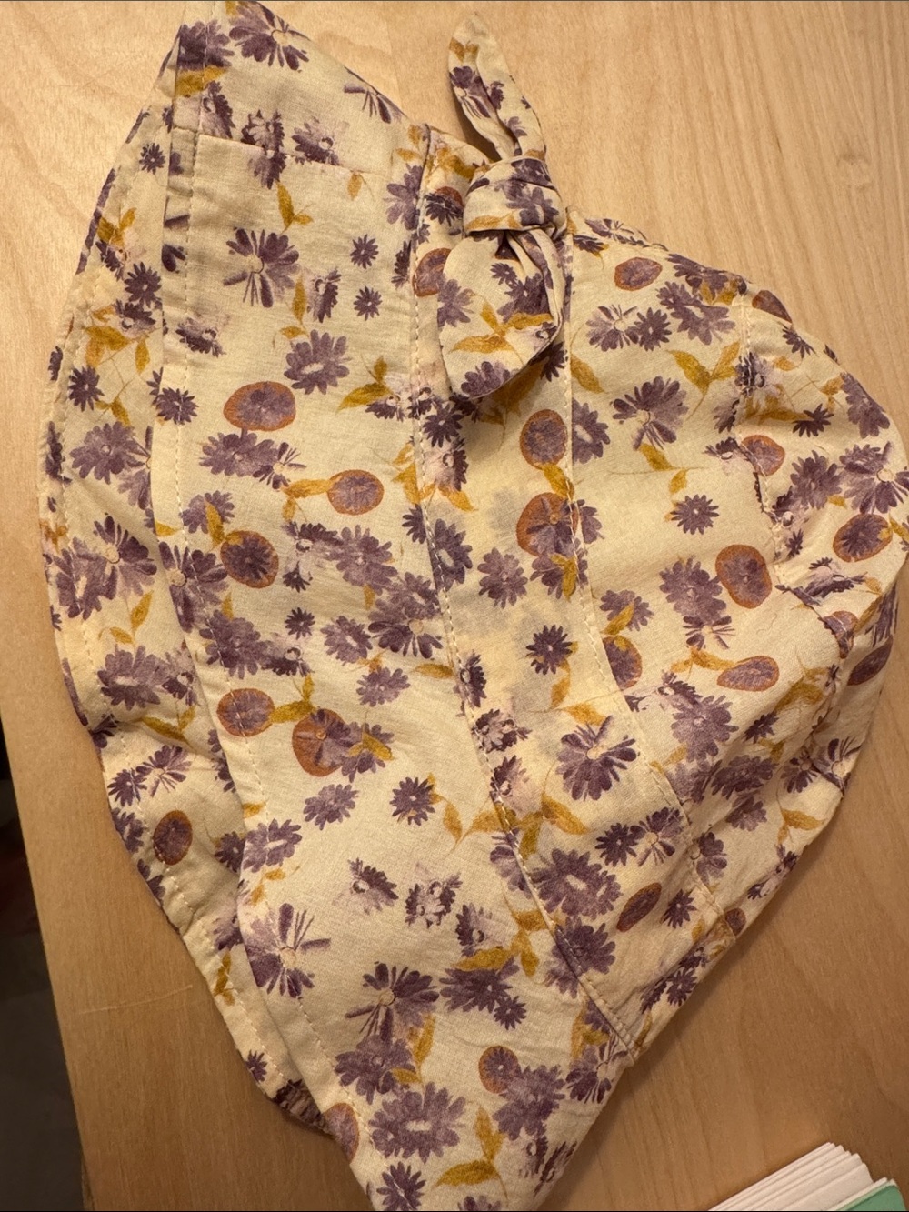 Bebe organic 24m Floral Tie-Back Bucket Hat in Cream and Purple sun hat
